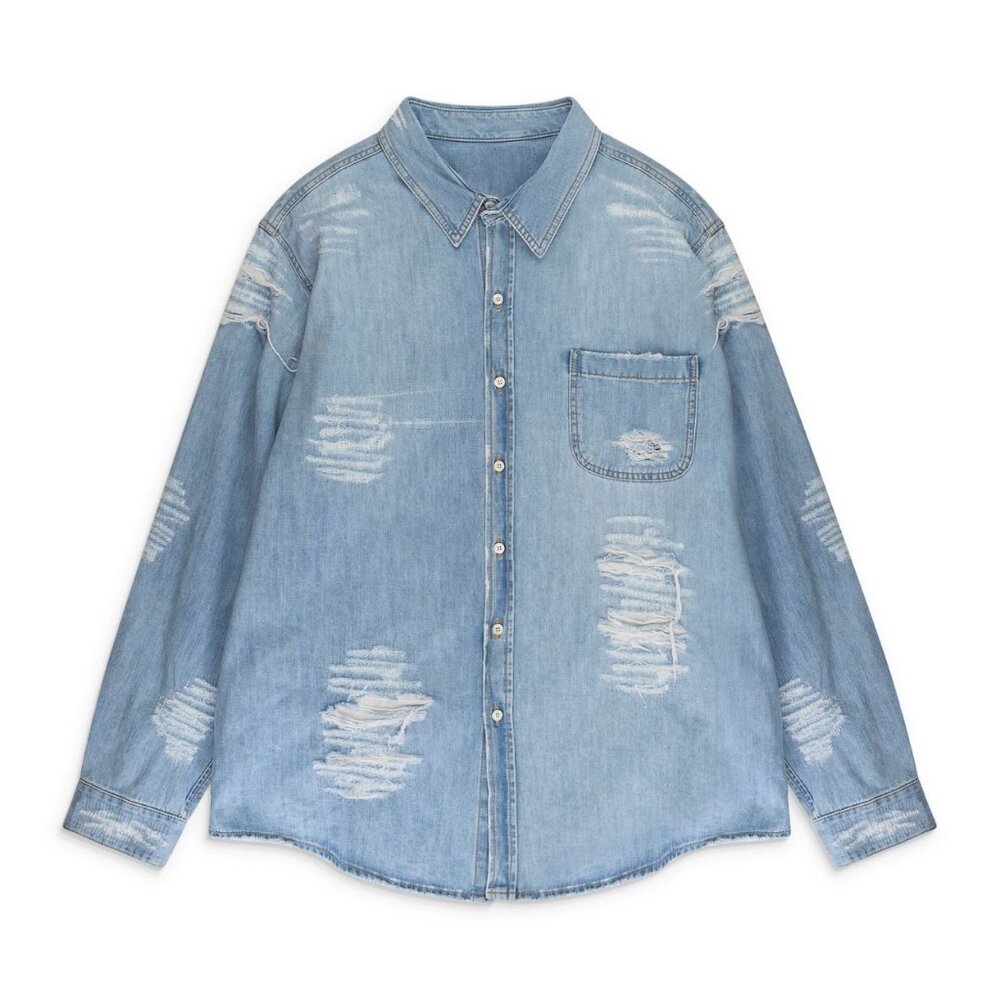 424 Distressed Washed Denim Shirt